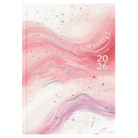 Ежедневник дат. 2026г А5 160л., 7БЦ "Розовая абстракция" мат.лам., тисн.фольгой