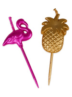 Свечи для торта "Ананасы и фламинго" на длинных пиках 5шт