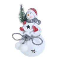 Сувенир новогодний "Снеговик" 14см , с LED подсветкой , керамика