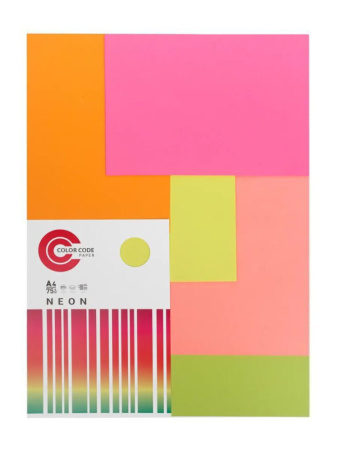 Бумага А4 цветная 100л Color Code (5цв. по 20л.) Микс НЕОН