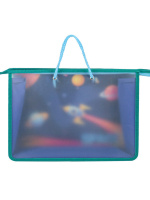 Папка А4 (335*235*100) с ручками, молния, ткань "Космос и ракета-1"