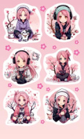 Наклейки детские 15*9см  "Девочка Аниме"