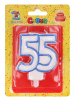 Свеча-цифра "Даты. 55" синяя