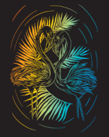 Гравюра 20*25см с эффектом голография "Розовый фламинго"