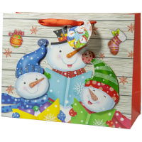 Пакет подар. бум. новогодн. 40*31*12см 210гр/м "Санта" 4 дизайна, 1 дизайн в упаковке, аппликация