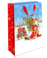 Пакет подар. бум. новогодн. 18*22*10см 157гр/м Дед Мороз