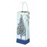 Пакет подар. бум. новогодн. 13*36*8см Золото на синем, пл. 140 г/м