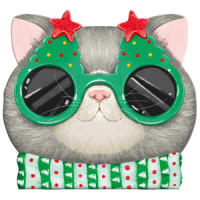 Блокнот 120*117мм  30л скоба "Новогодний серый кот" фигурная вырубка