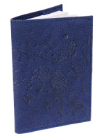 Обложка для паспорта натуральная кожа Вдохновение, синий, тиснение