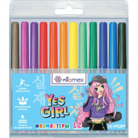 Фломастеры  12цв "Attomex. Yes Girl", вентил. колпачок, подвес