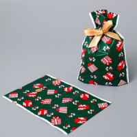 Пакет с лентой 15*23см "Подарочки на зеленом" 50шт.