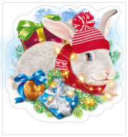 Витражная наклейка 16*15см "Кролик в шапочке" двусторонняя