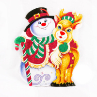 Подвесное украшение "Снеговик и олень", 29см, картон, глиттер