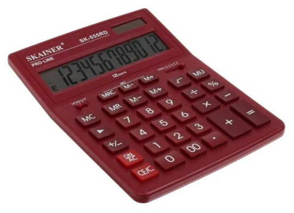 Калькулятор 12 разр. Skainer  настольный двойное питание красный (аналог Casio GR-12 )