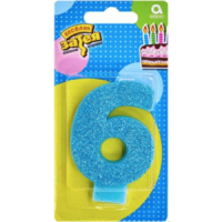 Свеча-цифра "6", Глиттер 8см