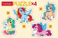Пазл 4в1 200*140мм.  3+4+5+6 элементов "Единорожки"