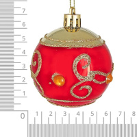 Набор елочных шаров 6 см, 6 шт., красный с золотом, стразы, пластик