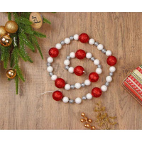 Бусы декоративные  1,2м, с шарами разных диаметров, белый/серебро/красный
