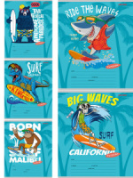 Тетрадь А5 12л косая лин. Проф-Пресс "Клевый серфинг", 5 диз.в спайке