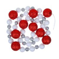 Бусы декоративные  1,2м, с шарами разных диаметров, белый/серебро/красный