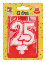 Свеча-цифра "Даты. 25" красная