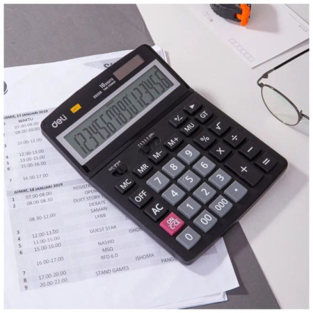 Калькулятор  16 разр. Deli  настольный, черный E39259