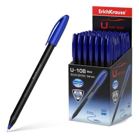 Ручка шар. ЕК ULTRA GLIDE  Black Edition Stick U-108 синяя, непрозр.корп.1мм