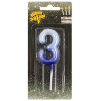 Свеча-цифра "3" Омбре голуб/синий, 6см.