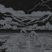 Гравюра 30*40см с эффектом голографик "Фламинго в лунном свете"