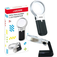 Лупа  65мм, увеличение 3-кратное, трансформер, с подсветкой, корпус серебристо-черный