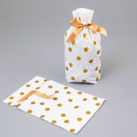 Мешок подар. ПВХ  лентой 12*18см "Горох" золото 50шт/уп