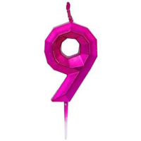 Свеча-цифра "9" Диамант Маджента, 4,5см.
