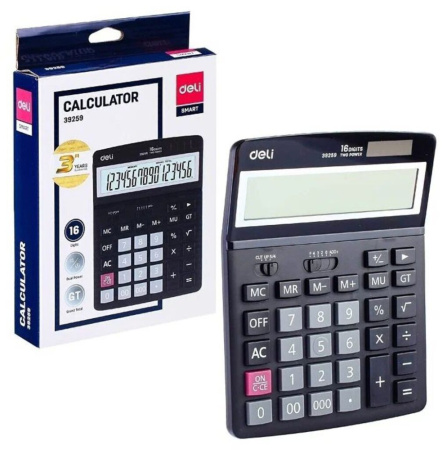 Калькулятор  16 разр. Deli  настольный, черный E39259