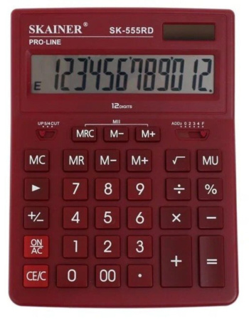 Калькулятор 12 разр. Skainer  настольный двойное питание красный (аналог Casio GR-12 )
