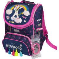 Ранец школьный 35*26*20см Mini. Magic Unicorn" полиэстер,  1 отд на замке, 3 карм, светоотр. 800гр
