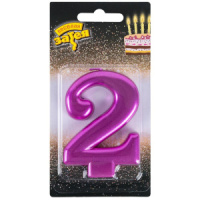 Свеча-цифра "2" Ярко-розовая 8см.