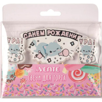 Свечи для торта С днем рождения. Котик 8,7*5,1 + 2фигурки 3,1*3,5