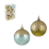 Набор елочных шаров 6 см, 6 шт., зеленый с золотом, пластик