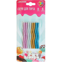 Свечи для торта Glitter Zig-Zag, 8шт. с блестками 8*0.6см + держатели