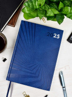 Ежедневник дат. 2025г, А5+ 176л., кож.зам., тв.пер. "Амальфи синий" тисн.фольгой, ляссе