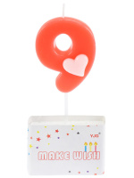 Свеча-цифра "9" с сердечком