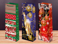 Пакет подар. бум. новогодн. 12*36*8см(под бутылку) 157 гр/м "Новогодний" ассорти