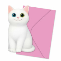 Открытка фигурная б/т "Котик" белый с конвертом