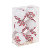 Набор елочных шаров 6 см, 6 шт., белый с красным, пластик