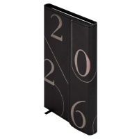 Еженедельник дат. 2026г 95*155мм 64л., кожзам., тв.пер. "Кассандра черный" тисн.фольгой, ляссе