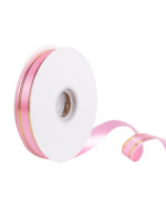 Лента упаковочная 20мм*91м, золотые полосы, коралловая