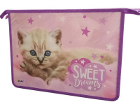 Папка д/тетрад. А4 (340*240*45) молния сверху, пластик "Котёнок на розовом" диз. с двух сторон