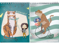 Блокнот А5  80л гребень "Тигр и девочка" клетка, жёстк.подложка, твин лак., фольга