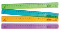 Линейка 30 см пластик. прозрачная. тонированная, ассорти