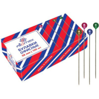 Булавки офисные, L30 мм, 100 шт, с цветной головкой, карт.упак.